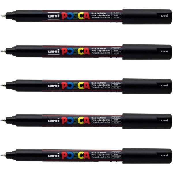 photo-Lot de 5 marqueurs Posca PC-1MR noir | pointe extra-fine calibrée