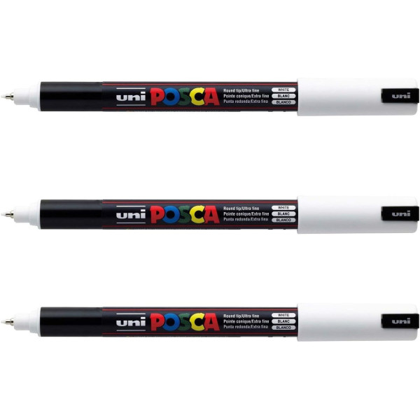 photo-Lot de 3 marqueurs Posca PC-1MR blanc | pointe extra-fine calibrée