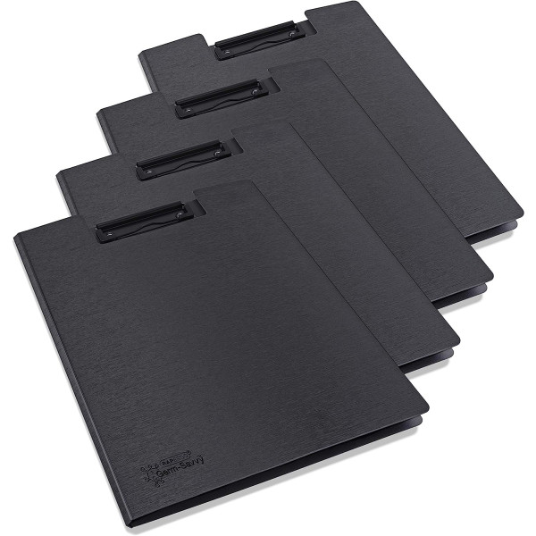 photo-Lot de 4 porte-documents - Avec rabat et clip métal - Format A4 - Noir - Rapesco