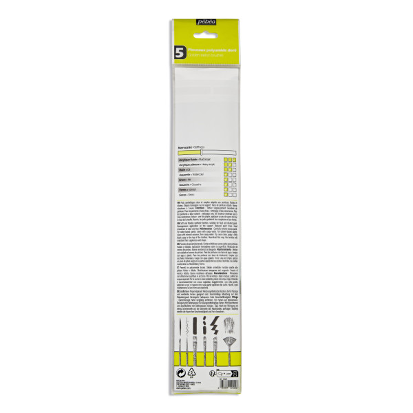 5 pinceaux - Plat - Rond - Eventail - Acrylique et huile - Manche long - Pébéo