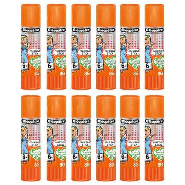 photo-Lot de 12 bâtons de colle - Transparent - Papier - Carton - Ecole - Cléopâtre - 8G