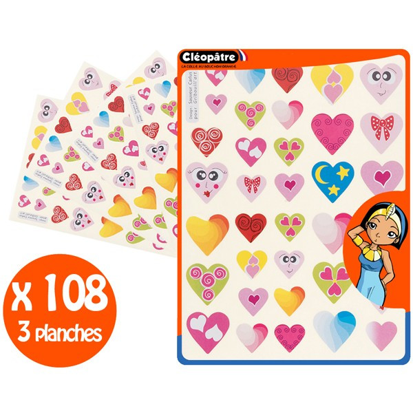 photo-Gommettes - Cœurs souriants - Pour enfant - 108 stickers - Repositionnable - Cléopâtre