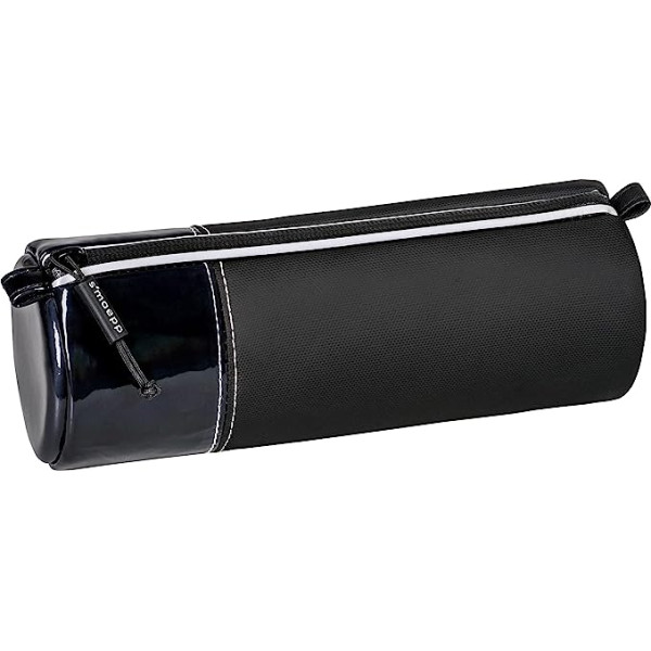 photo-Trousse - Ronde - Noir en vinyl - Scolaire - 23 x 9 x 8 cm - Fermeture éclair - S'maepp