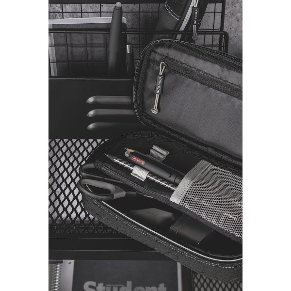 Trousse - Rectangulaire - Noir/Gris - Grand format - Scolaire - 22x11x6cm - S'maepp