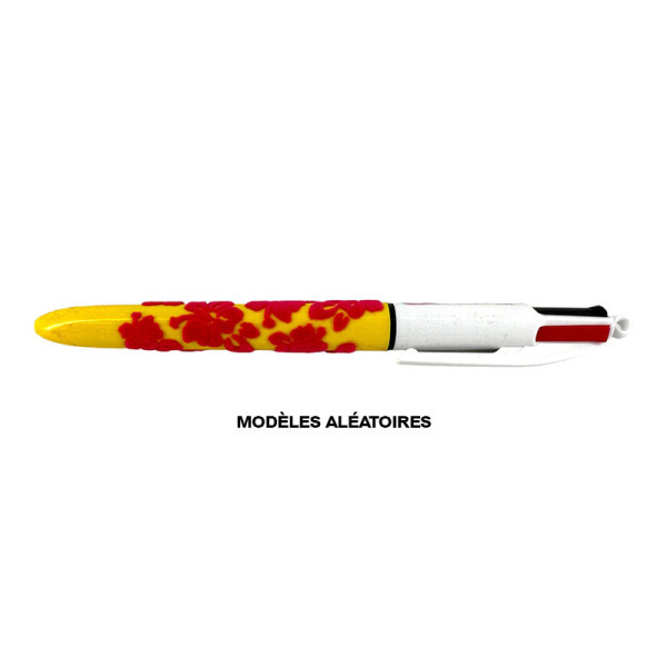 Stylo bille - 4 couleurs - Motifs velours - Pointe moyenne - Rétractable - BIC