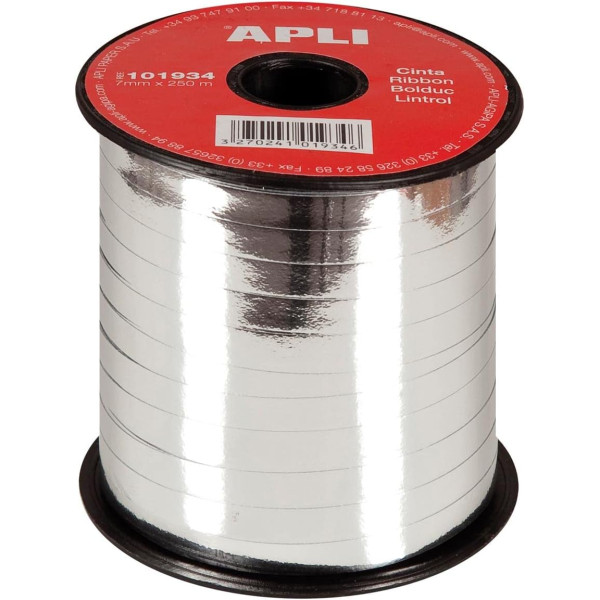 photo-Ruban pour cadeau - Bolduc - Argent - Rouleau de 7mmx250m - Apli