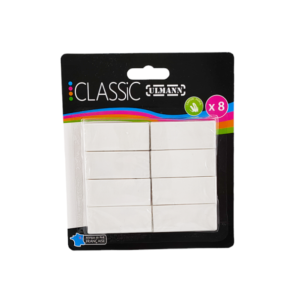 photo - Gomme - Blanche - Scolaire - Rectangulaire - Lot de 8 - Ulmann