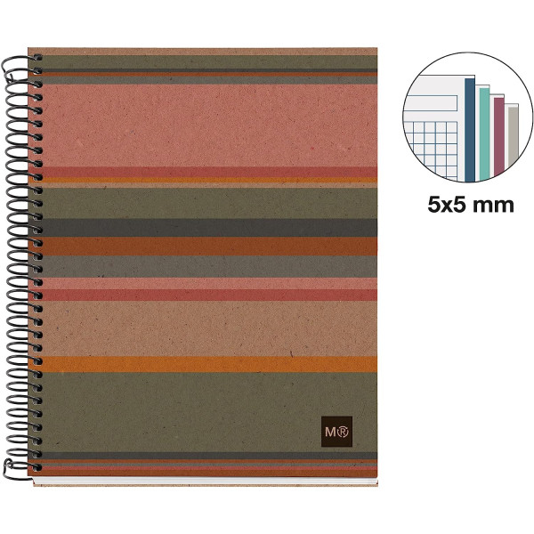 Cahier - A5 - Petits carreaux - Spirales - 240 pages - Papier 100% recyclé