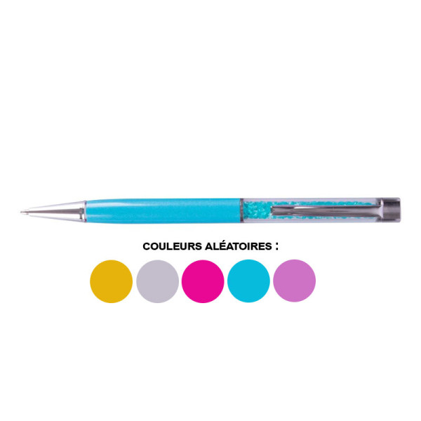 Stylo à bille - Encre bleue - Pointe moyenne - Avec cristaux strass - Couleurs assortis