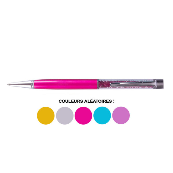 Stylo à bille - Encre bleue - Pointe moyenne - Avec cristaux strass - Couleurs assortis