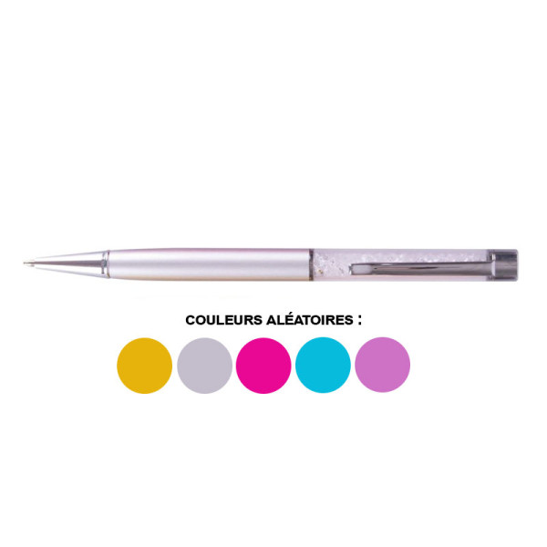 Stylo à bille - Encre bleue - Pointe moyenne - Avec cristaux strass - Couleurs assortis