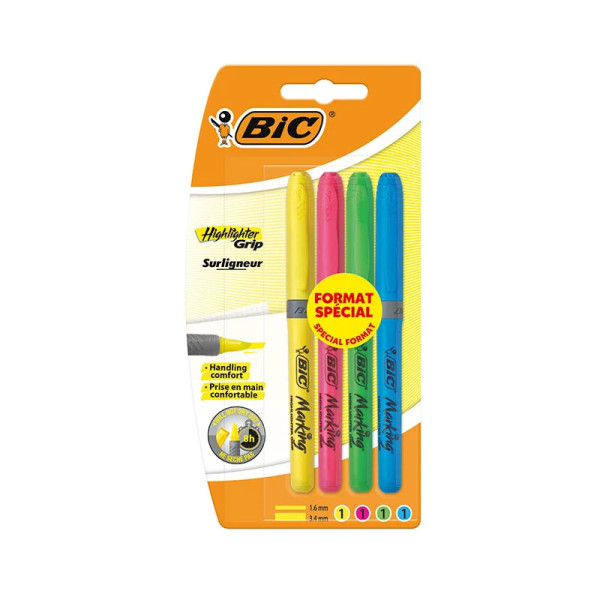 photo-Pochette de 4 surligneurs - Couleurs fluo - BIC - Highlighter Grip