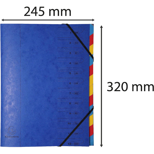 Trieur - 12 compartiments - Carton rigide - Avec élastiques - 24x32 cm - Exacompta