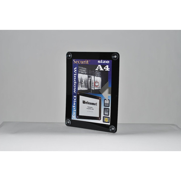 Porte affiche - A4 - Pour vitrine - 36 x 27 cm - 2 faces visibles - 4 ventouses - Securit