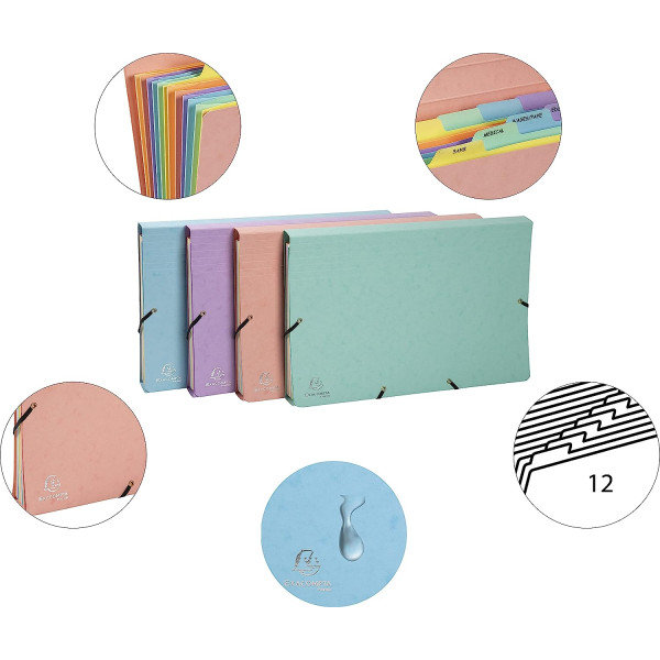 Trieur - 12 compartiments - Carton rigide - Avec élastiques - 34x24,5cm - Exacompta
