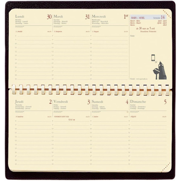 Agenda semainier 2027 - Planital - Impala - Noir - 8,8 x 17 cm - Quo Vadis