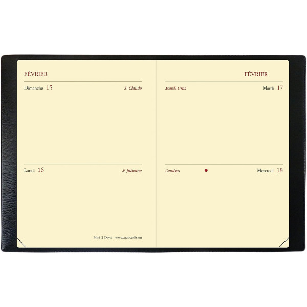 Agenda - 2027 - Semainier - 2 jours par page - Mini 2 Days - 7 x 10cm - Noir - Quo Vadis