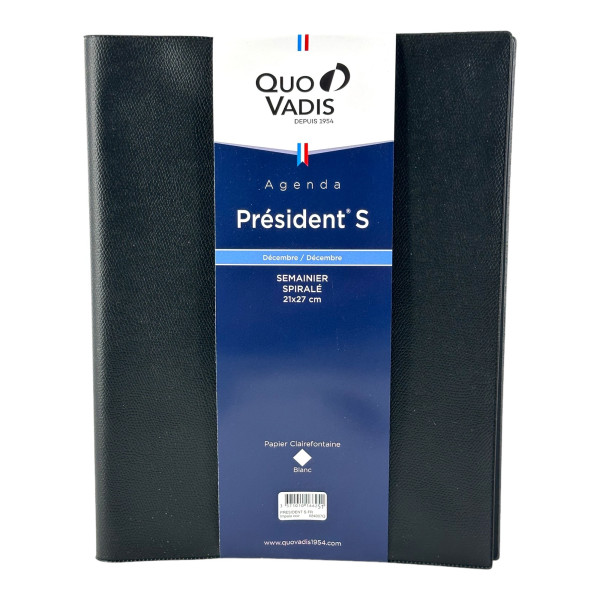 photo-Agenda Semainier 2026 President S ( Spiralé ) - 21 X 27 Cm - Noir - Quo Vadis
