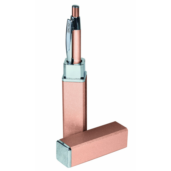 Stylo à bille - Encre noire - Rétractable - Corps alu - Rose métal - Avec étui - ONLINE