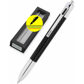 photo-Stylo à bille - 4 couleurs - Rétractable - Carbone noir - Pointe moyenne - Avec étui - ONLINE