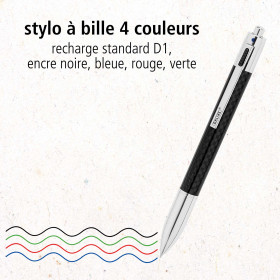 Stylo à bille - 4 couleurs - Rétractable - Carbone noir - Pointe moyenne - Avec étui - ONLINE
