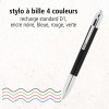 Stylo à bille - 4 couleurs - Rétractable - Carbone noir - Pointe moyenne - Avec étui - ONLINE