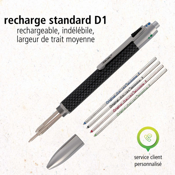 Stylo à bille - 4 couleurs - Rétractable - Carbone noir - Pointe moyenne - Avec étui - ONLINE