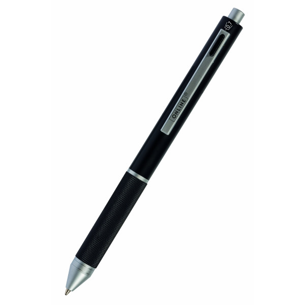 photo-Stylo à bille - 3 couleurs + mine graphite - Embout gomme - Métal noir - ONLINE