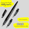 Stylo plume - Calligraphie - 3 plumes différentes - Rechargeable - ONLINE - Air Noir/Argent