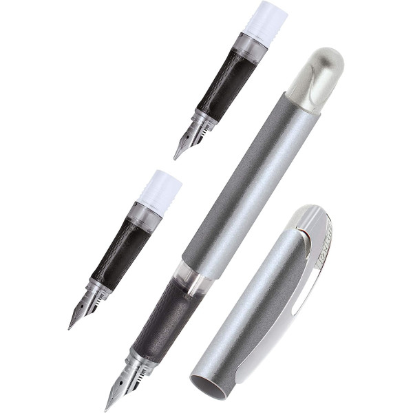 photo-Stylo plume - Calligraphie - 3 plumes différentes - Pour droitier - Argent métal - ONLINE - College