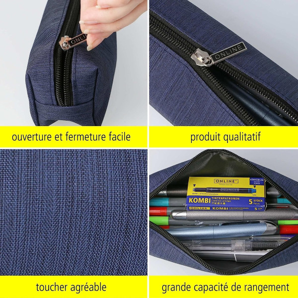 Trousse - Scolaire - Bleu denim - Rectangulaire - 21 x 6 x 5,5 cm - ONLINE