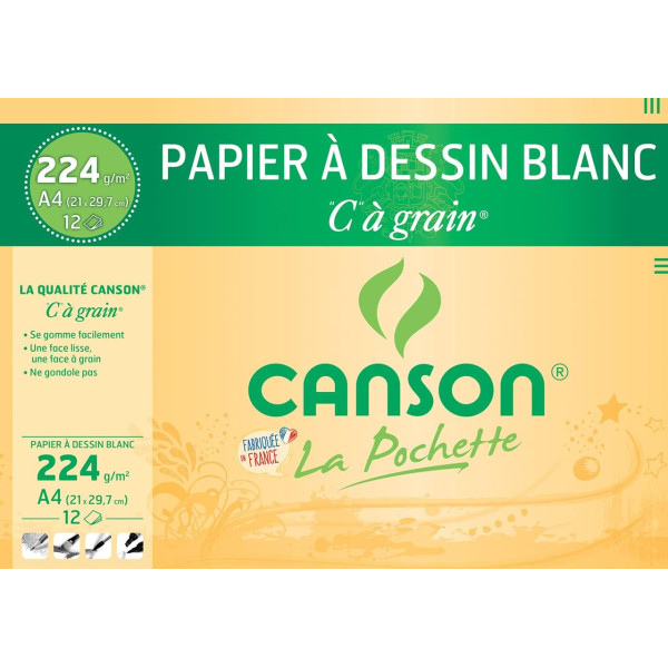 photo-Canson - Papier à dessin - A4 - 21 x 29,7 cm - Blanc - 224g - 12 feuilles
