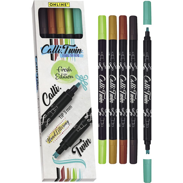 photo-Feutres - Double pointe - Calligraphie - 5 couleurs - ONLINE - Calli.Twin