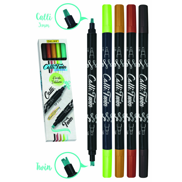 Feutres - Double pointe - Calligraphie - 5 couleurs - ONLINE - Calli.Twin