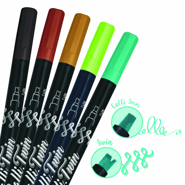 Feutres - Double pointe - Calligraphie - 5 couleurs - ONLINE - Calli.Twin