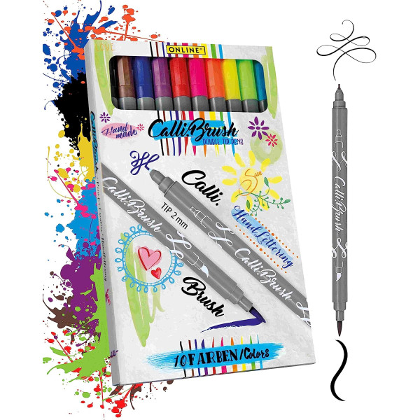 photo-Feutres - Double pointe - Calligraphie - 10 couleurs - ONLINE - Calli.Brush