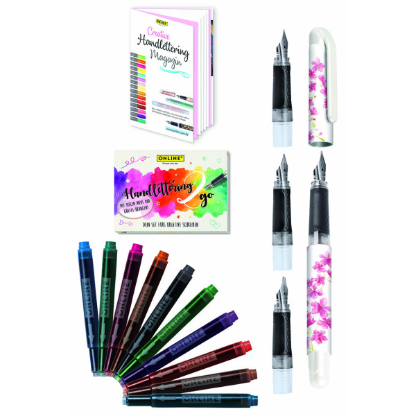 PHOTO-Coffret - Stylo plume - Calligraphie - 3 plumes différentes - 10 cartouches - ONLINE