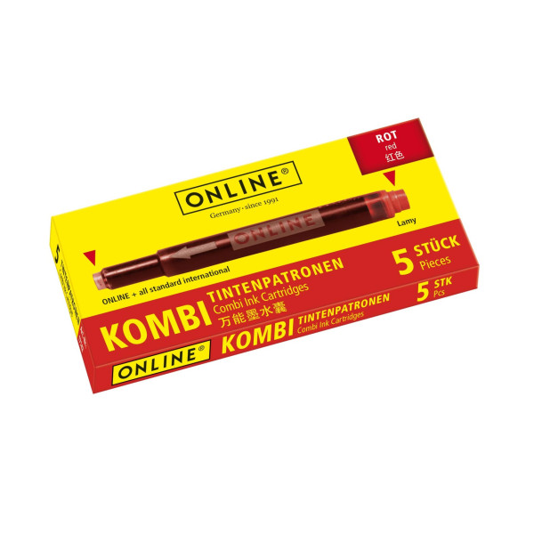 Cartouches d'encre - Rouge - Longue - Pour stylo plume et roller à cartouche - 2x5 pièces