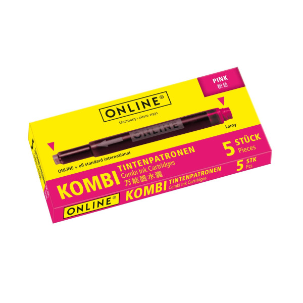 Cartouches d'encre - Rose - Longue - Pour stylo plume et roller à cartouche - 2x5 pièces