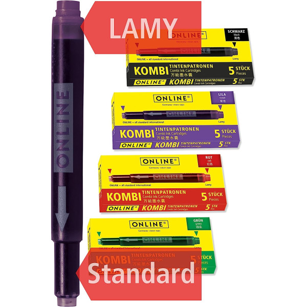 photo-Cartouches d'encre - Longue - Pour stylo plume et roller - Noir - Rouge - Vert - Violet