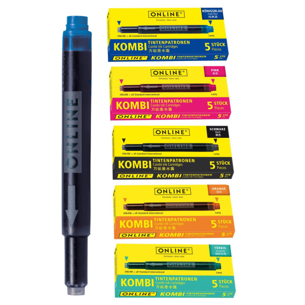 photo-Cartouches d'encre - Longue - Pour stylo plume et roller - Noir - Bleu - Turquoise - Orange - Rose