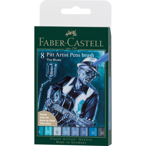 photo-Feutres - Faber-Castell - Pitt Artist Pen - Tons bleus - The Blues - Etui de 8 feutres