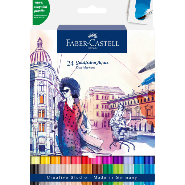 photo-Feutres de coloriage - Faber-Castell - Goldfaber - Aqua - Double pointe - 24 couleurs