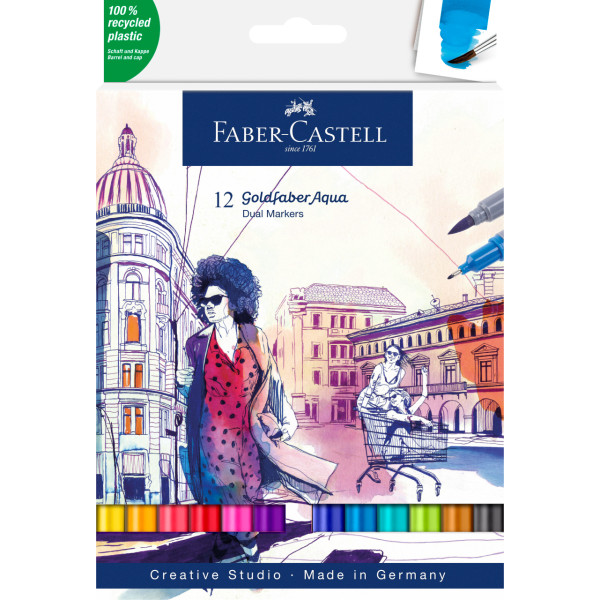 photo-Feutres de coloriage - Faber-Castell - Goldfaber Aqua - Assortiment couleur - Etui de 12