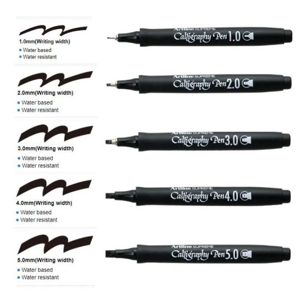 Lot de 3 feutres - Noir - Calligraphie - Pointe fine de 3mm - Artline - Calligraphy Pen