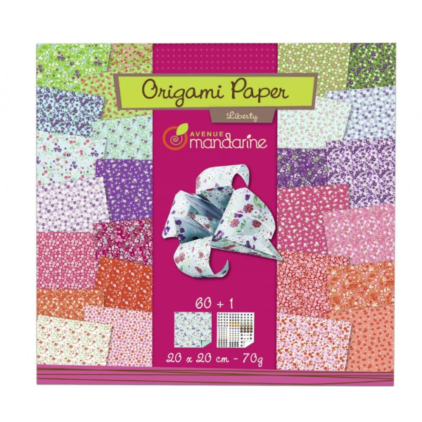 photo-Papier pour origami - Motif fleurs/liberty - Carnet de 61 feuilles - 20x20cm - Avenue Mandarine