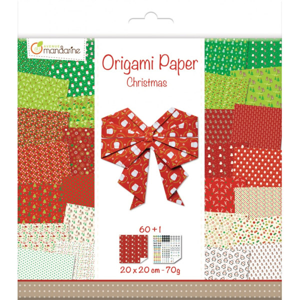 photo-Papier pour origami - Thème Noël - Carnet de 61 feuilles - 20x20cm - Avenue Mandarine