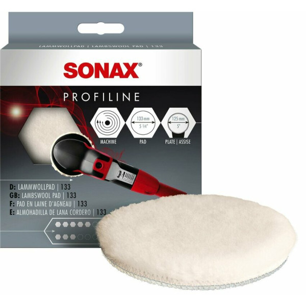 photo-Pad pour polisseuse - Carrosserie - Laine de mouton - 133mm diamètre - SONAX