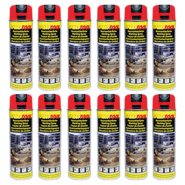 photo-12 bombes de peinture -  Rouge fluo - Marquage - Repérage - Traceur de chantier - 500ml