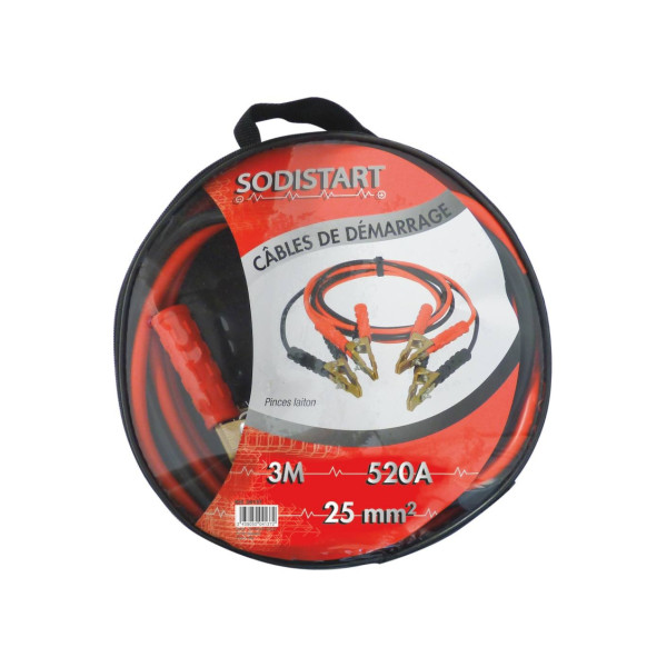 Câbles de démarrage - Voiture - CCA - 25mm - 2 pinces - 520A - 2x3M